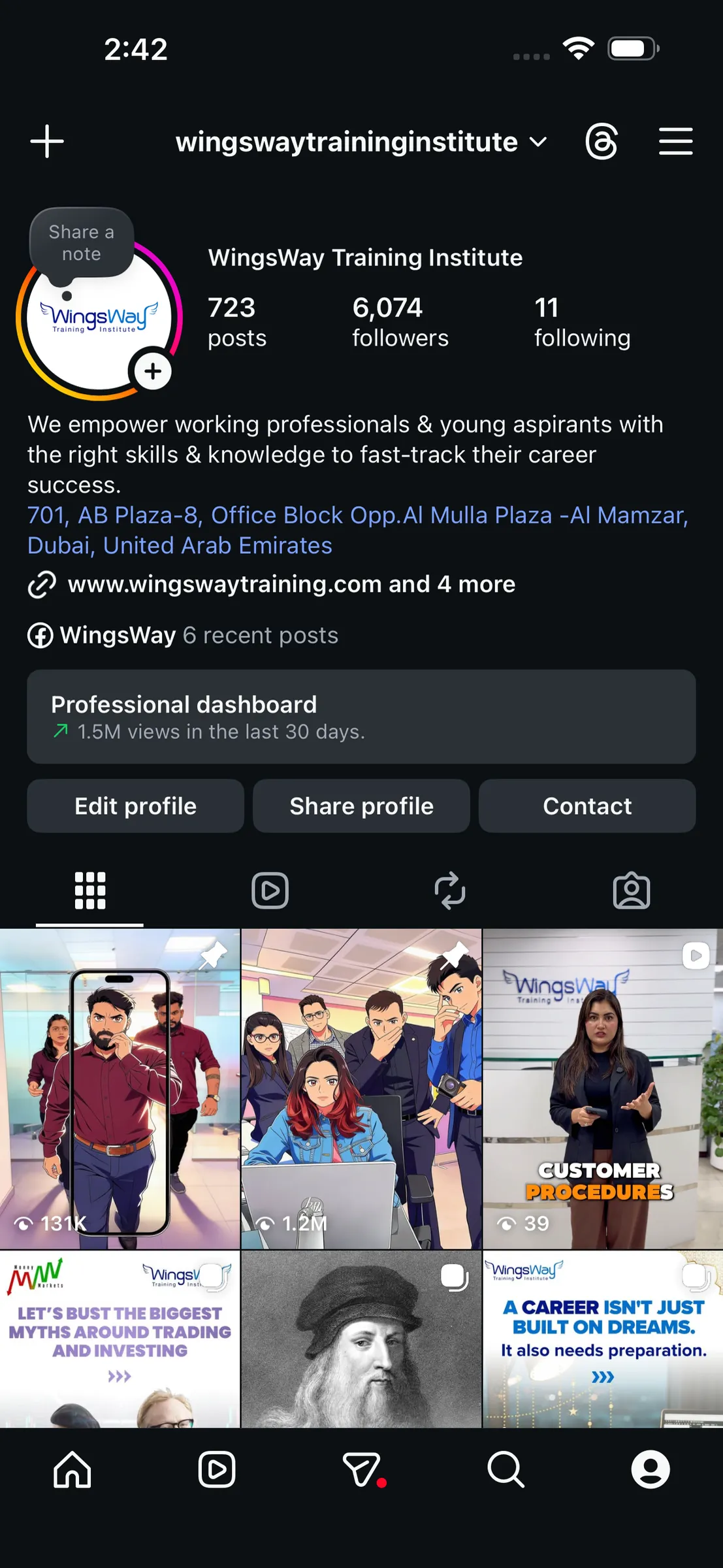Wingsway Instagram insights screenshot